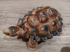 Beautiful Blue Brown Mottled Wade Porcelain Turtle Tortoise Trinket Treasure Box picture