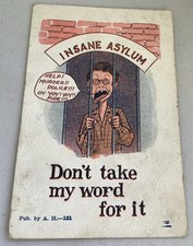 Vintage insane asylum undivided back comic postcard pre-1908 picture