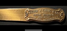 Vintage Victor J. Evans Patent Attorney Bronze Letter Opener Washington DC picture