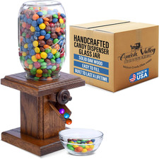 Handcrafted Amish Wooden Candy Dispenser Glass Jar Solid Oak Wood M&M'S, Peanuts picture