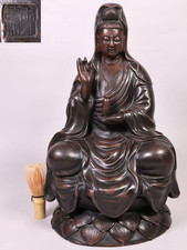 Vintage Japanese Pottery Kannon Bodhisattva Buddha Statue H16.5×W10.2×D9.1 inch picture