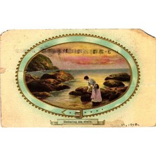 Antique 1910 Postcard Gathering Sea Shells Made in Saxony Germany Embossed Belt picture