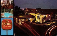 Vintage La Quinta Motor Inn Postcard - Night Scene & Pool - Chrome picture