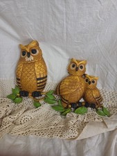 VTG Homco 70s Owl Family Set of 2 Wall Dart Ind Hard Plastic Resin 1976 USA Made picture