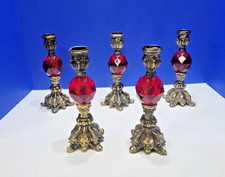 Vintage Red Lucite Gems Candlestick Holders Set of 5 picture