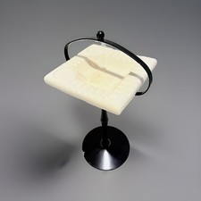 Vintage Freestanding Ashtray Stand White Square Dish, Black Pedestal Metal Base picture