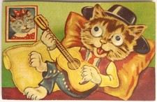Vintage Souvenir Cat Guitar Squeaky Googly Eyes Postcard  picture