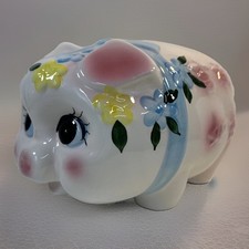 VTG “Jumbo” Piggy Bank Hand-Painted Chinese Embossed Text w/Stopper Taiwan picture