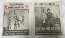 (2) NY POST  SEPTEMBER 13, 15 2001 FDNY FLAG RAISING/ President Bush 9-11 WTC picture