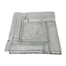 Vintage Textured Ice Glass Square Ashtray Heavy Clear Pebbled Glass 8.5 Inch picture
