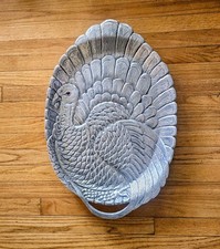 Vintage Arthur Court Cast Aluminum 26x17 Turkey Platter Serving Tray Jeweled Eye picture