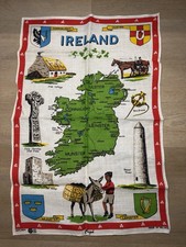 Vintage Fingal Ireland Map Tea Towel 100% Irish Linen Made in Ireland 20x30 picture
