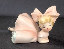 Vintage Inarco 1963 Big Bow Girl E-1059 Lounging Figurine Pink Dress picture