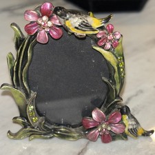 Bijou Metal Enameled & Genuine Crystals Picture Frame Floral & 2 Pretty Birds picture