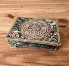 VTG Mexico ALPACA Inlaid Abalone Rectangular Trinket/Jewelry Box picture