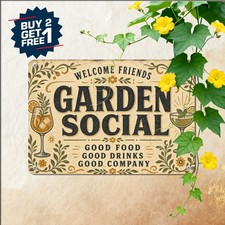 Large Centered Typography Beer Logo Garden Bar Sign Vintage Metal Tin Plaque picture