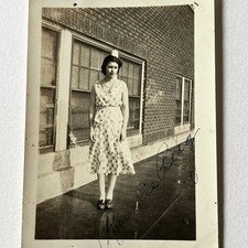 Vintage B&W Snapshot Photograph Beautiful Young Woman On Street Signed picture