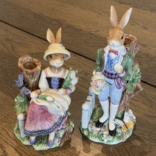 Fitz & Floyd Classics Old World Rabbits Lady & Gentleman Candle Holders Set of 2 picture