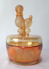 Vintage 1950s Jeannette Marigold Carnival Glass POODLE DOG TRINKET POWDER BOX picture