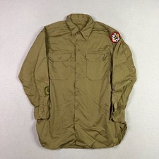 Vintage 40s WW2 US Army Khaki Utility Field Shirt Button Up Patches Mens S picture