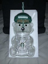 Starbucks Teddy Bear Barista Green Hat Glass Cold Cup 20oz USA 2026 Collectible picture