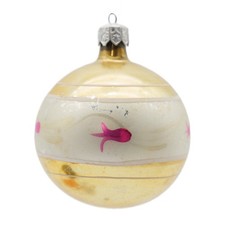 Vtg Poland Mercury Glass Christmas Ornament Pink Flowers White Band Gold Stripe picture