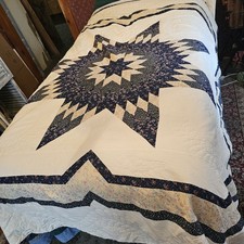 Vintage Hand Quilted Broken Star Quilt Patchwork Cotton 81x62 Cutter Repair picture