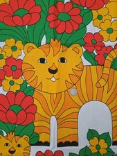 Vintage Tigers Groovy Flowers Screenprint Fabric Panel picture