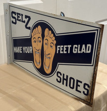 Vintage Selz Shoes 2 Sided Flange Sign Thin Metal Sign picture