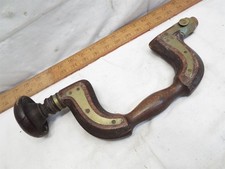 Antique James Bee Henry Brown Brass Plated Wood Brace Tool Sheffield Push Button picture