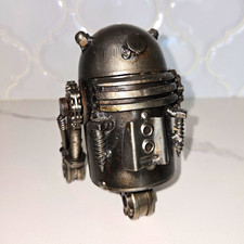 VTG StarWars R2D2 Inspired Recycled Handmade Metal Sculpture w/ Flip Top Lid 5in picture