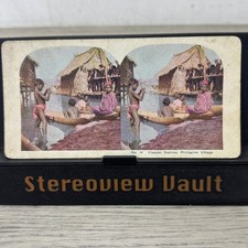 Visayan Natives Philippine Village Stereoview No. 44 Hand Colored picture