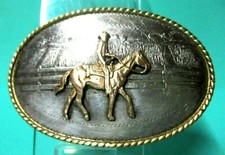 Vintage COMSTOCK SILVERSMITHS Horse & Rider SOLID STERLING FRONT Belt Buckle picture