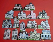 ​16pc Shelia's Collectibles Wood House Lot RARE Gold Hand Signed by Artist picture