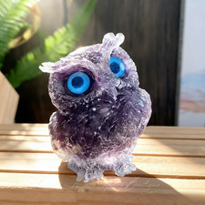 Amethyst Crystal Owl Figurine Natural Gemstone Bird Statue Home Office Decor picture