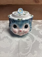 Lefton Blue Anthropomorphic Kitty Cat Miss Priss SUGAR BOWL w/LID picture