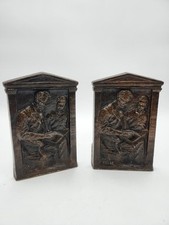 2 Vintage Abraham Lincoln Cast Iron Bookends 1922 Olga Popoff Muller  picture