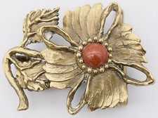 Ivar Hyden Artist Signed 1970s Hippie Flower Solid Brass Vintage Belt Buckle picture