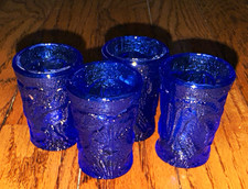 Vintage Child's Miniature Cobalt Blue Glass Peacock Tumblers - Set of 4 picture
