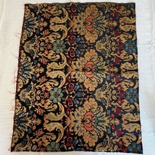 Vintage Silk Brocade Jacquard Fabric Floral Black Gold 50x20 picture