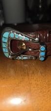 vintage Native American sterling silver and turquoise inlay ranger belt buckle, picture
