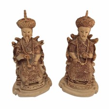 Vintage ASIAN ROYALTY Carved FIGURINES ETCHED SITTING ON SERPENT THRONES 9 1/4” picture