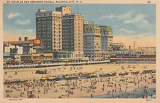 C 1930s View Of St Charles and Breakers Hotels, Atlantic City, NJ Beach a135 picture