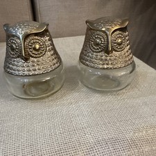 2 Avon Owl Vintage Glass Cologne Jar Empty, 3 3/4