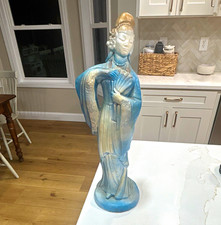 16” Asian Chinese Style Ceramic Court Lady Figurine Statue Blue Green 3 Lb picture