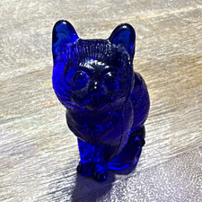 Vintage Mosser ART Glass Cat Sitting Kitty Cobalt Blue 3” picture