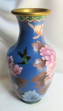 Asian Japanese Chinese Bird Floral Flowers Inlay Cloisonne Vase picture