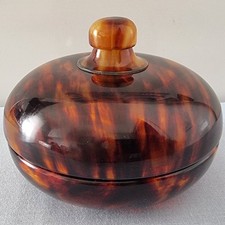 VINTAGE TORTOISE SHELL POWDER BOWL. picture