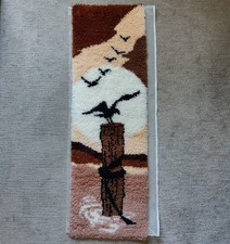 Completed Latch Hook Wall Hanging Night Watch 15x48 Seagulls Brown Beige picture