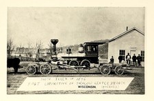 RPPC Photo Postcard 1876 Richland Center WI Narrow Gauge Locomotive Oxen Train picture